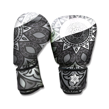 Black And White Yin Yang Mandala Print Boxing Gloves
