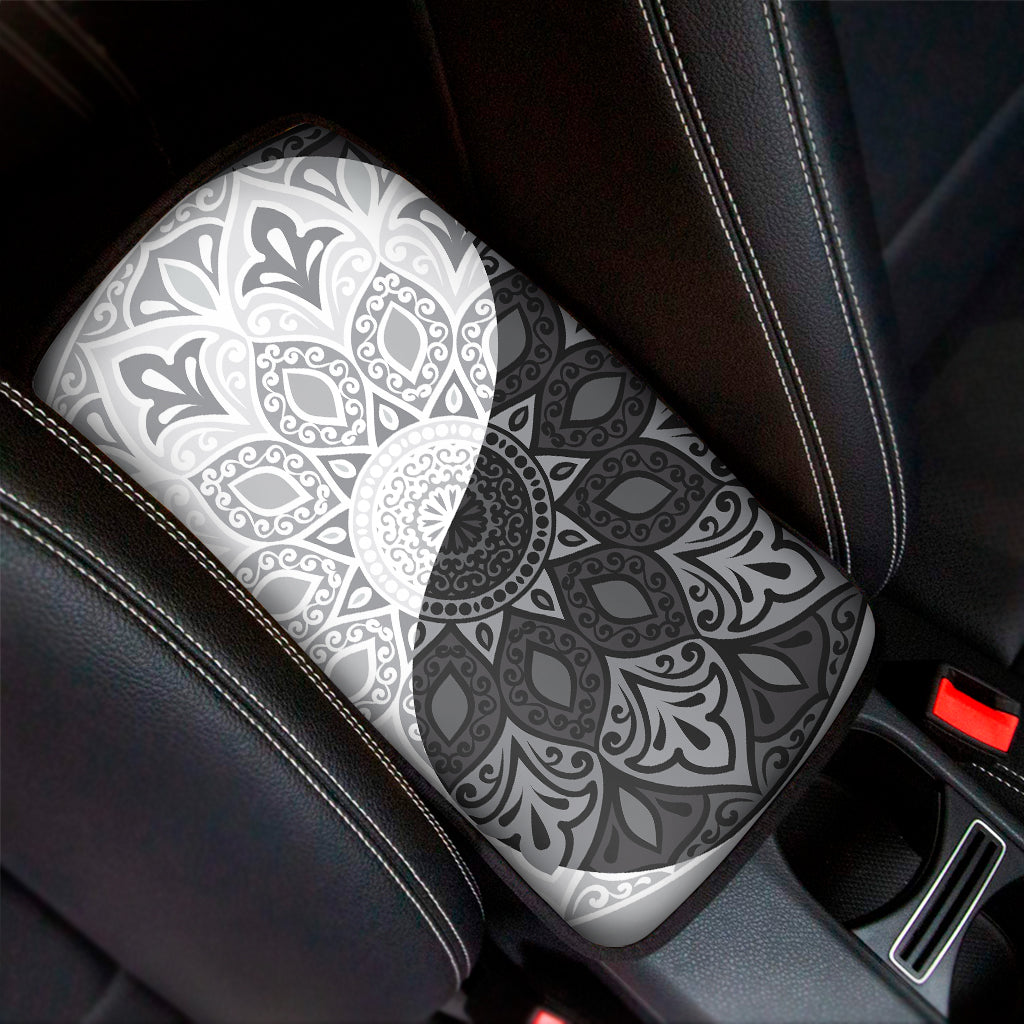 Black And White Yin Yang Mandala Print Car Center Console Cover