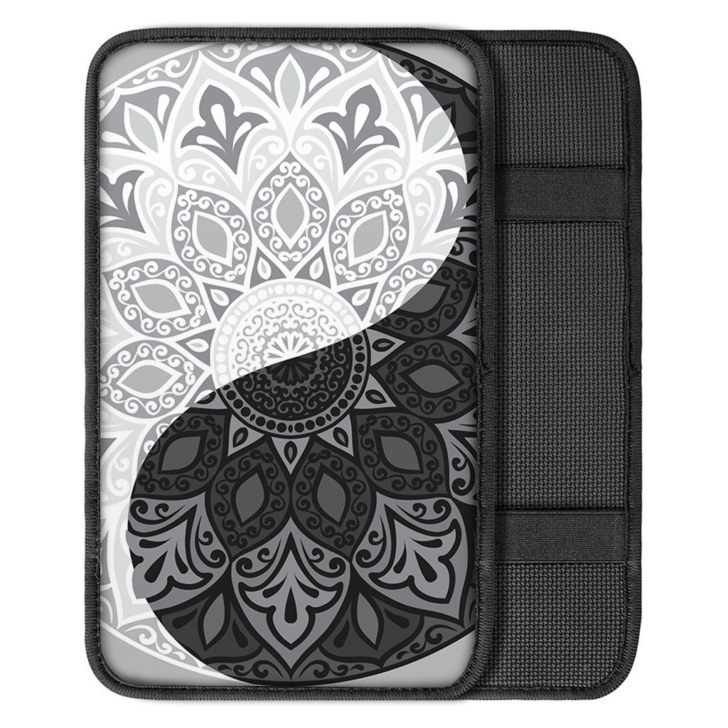 Black And White Yin Yang Mandala Print Car Center Console Cover