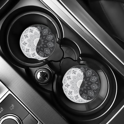 Black And White Yin Yang Mandala Print Car Coasters