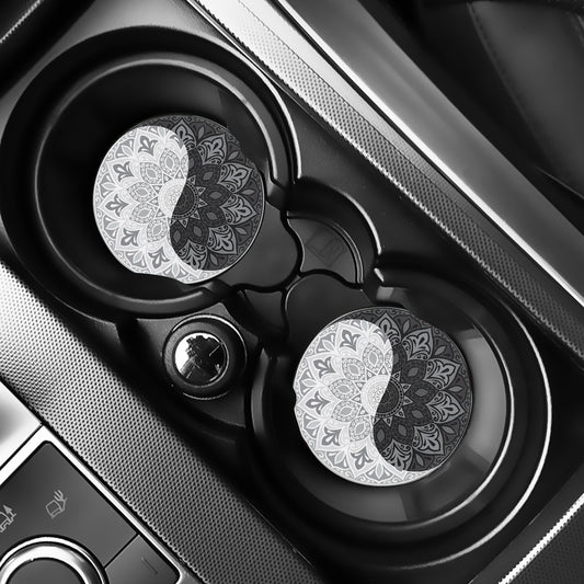 Black And White Yin Yang Mandala Print Car Coasters