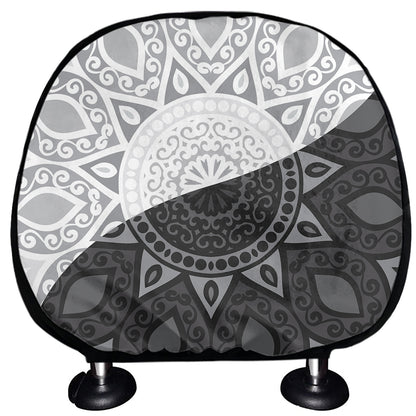 Black And White Yin Yang Mandala Print Car Headrest Covers