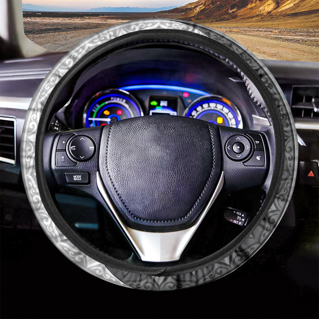 Black And White Yin Yang Mandala Print Car Steering Wheel Cover