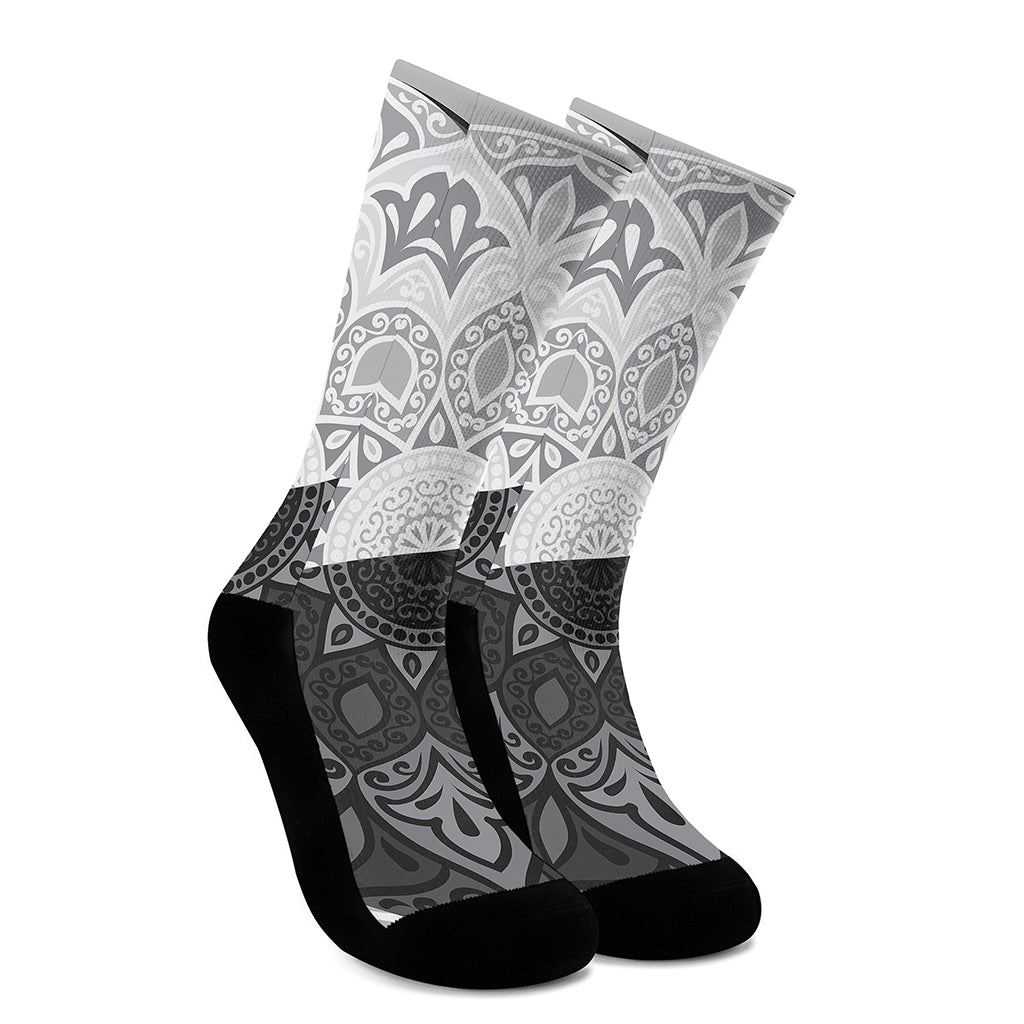 Black And White Yin Yang Mandala Print Crew Socks