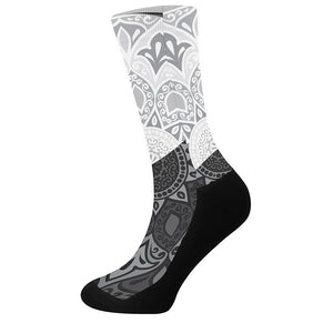 Black And White Yin Yang Mandala Print Crew Socks