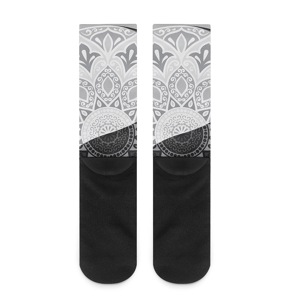 Black And White Yin Yang Mandala Print Crew Socks