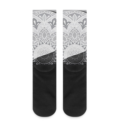 Black And White Yin Yang Mandala Print Crew Socks