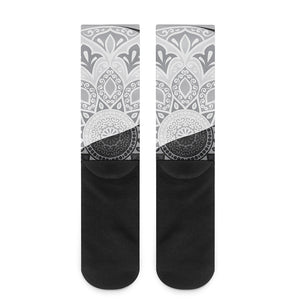 Black And White Yin Yang Mandala Print Crew Socks