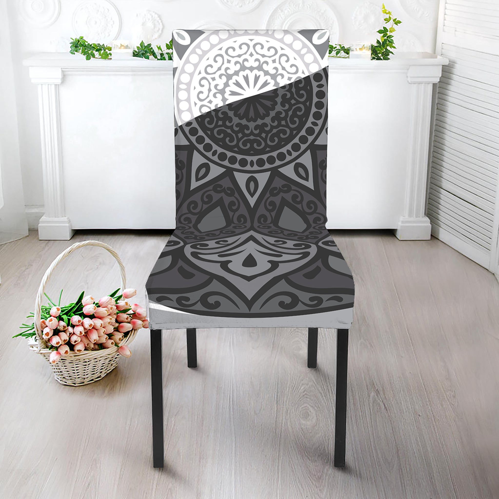 Black And White Yin Yang Mandala Print Dining Chair Slipcover