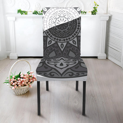 Black And White Yin Yang Mandala Print Dining Chair Slipcover