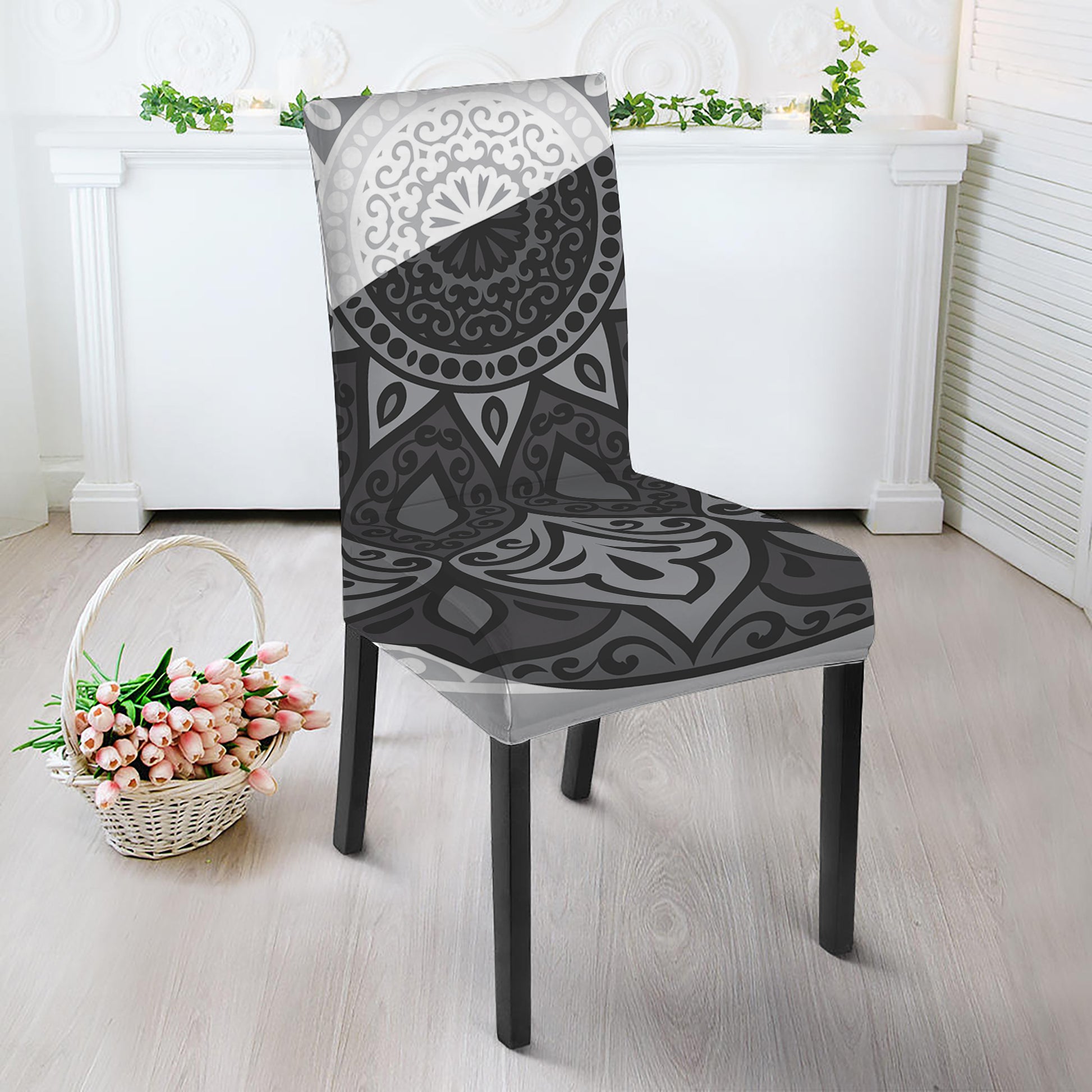 Black And White Yin Yang Mandala Print Dining Chair Slipcover