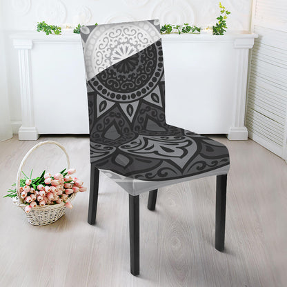 Black And White Yin Yang Mandala Print Dining Chair Slipcover