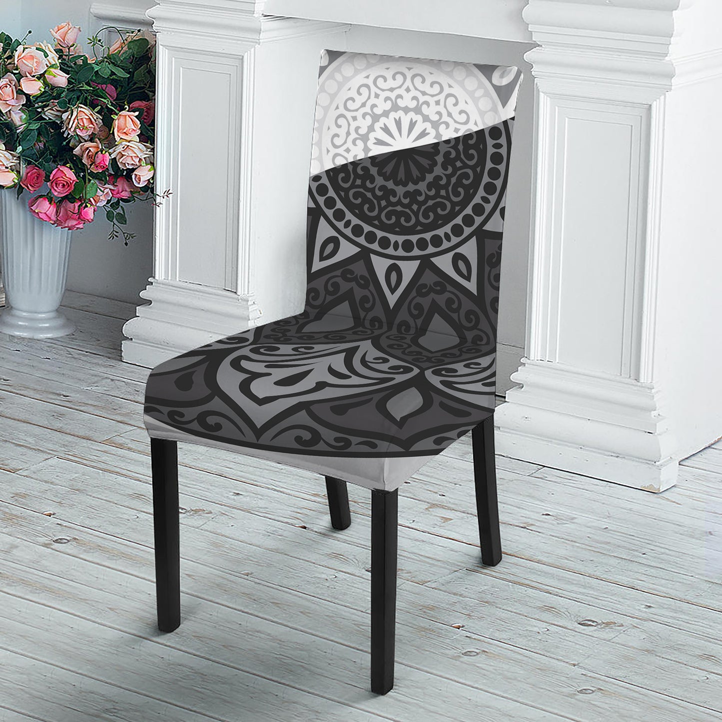Black And White Yin Yang Mandala Print Dining Chair Slipcover