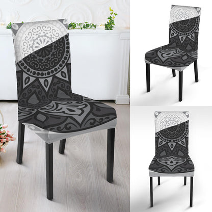 Black And White Yin Yang Mandala Print Dining Chair Slipcover