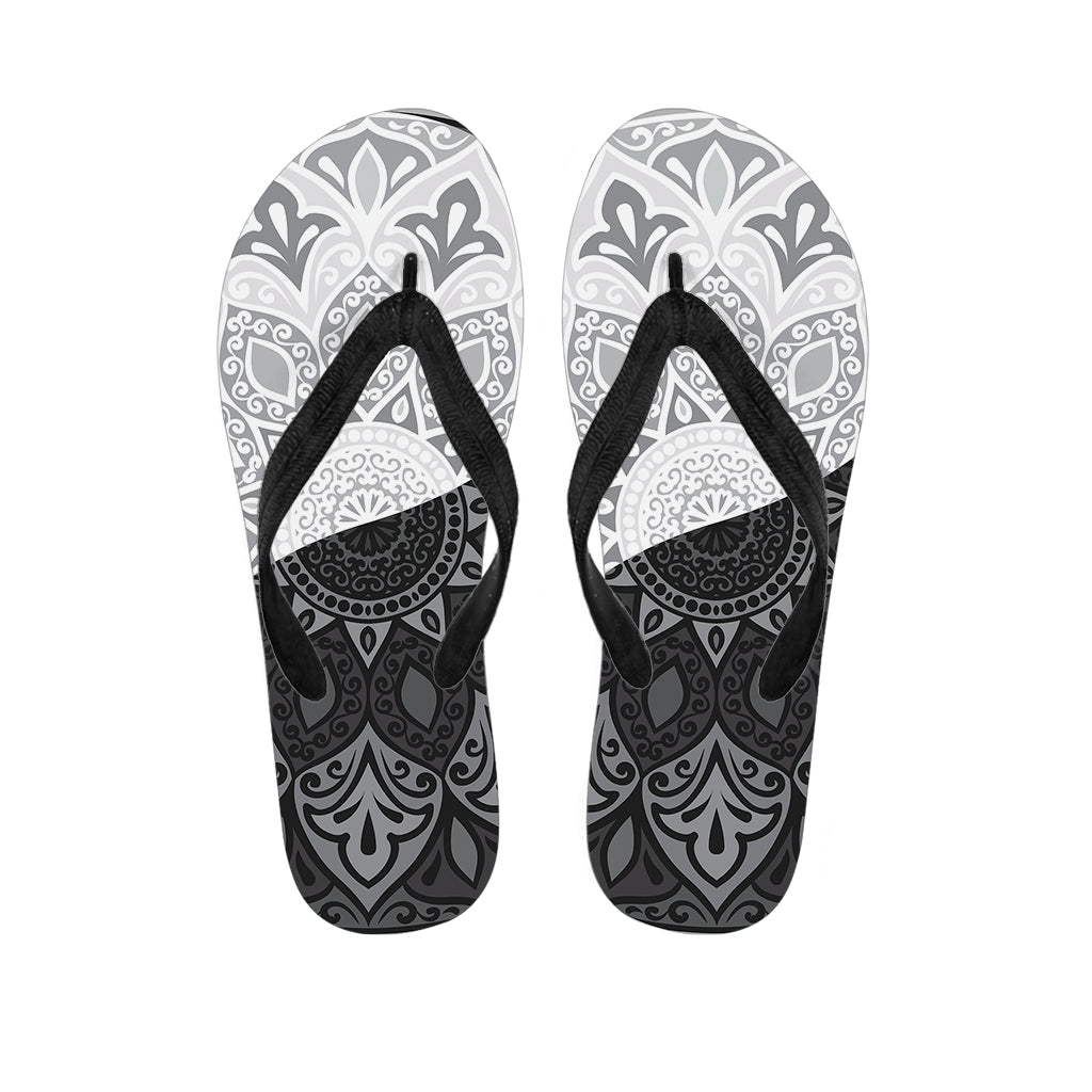Black And White Yin Yang Mandala Print Flip Flops