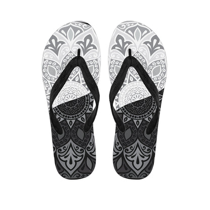 Black And White Yin Yang Mandala Print Flip Flops