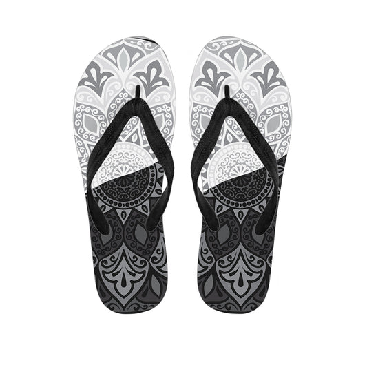Black And White Yin Yang Mandala Print Flip Flops