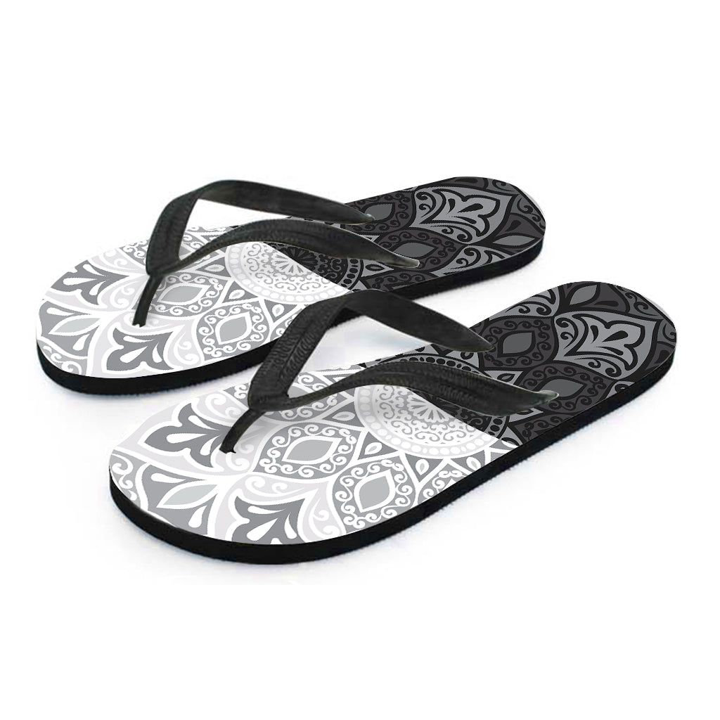 Black And White Yin Yang Mandala Print Flip Flops