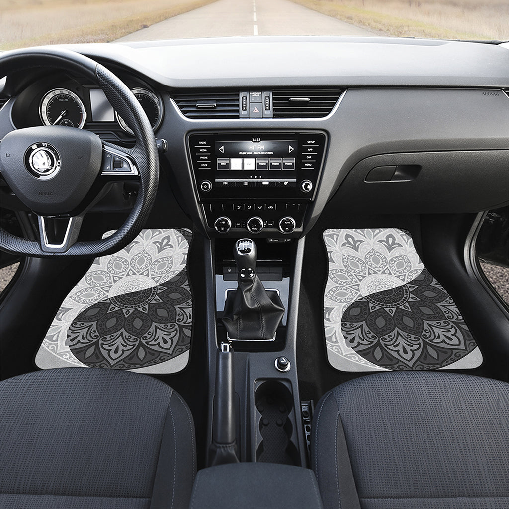 Black And White Yin Yang Mandala Print Front and Back Car Floor Mats