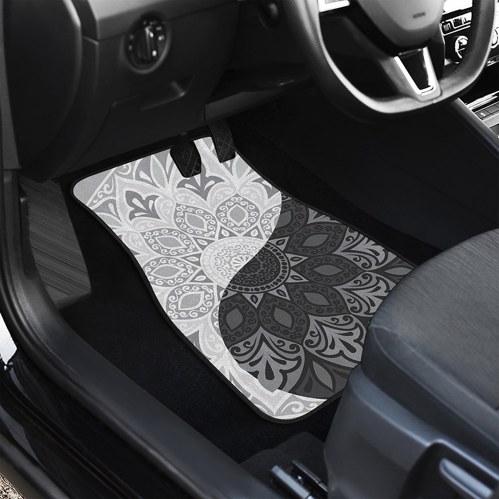 Black And White Yin Yang Mandala Print Front and Back Car Floor Mats