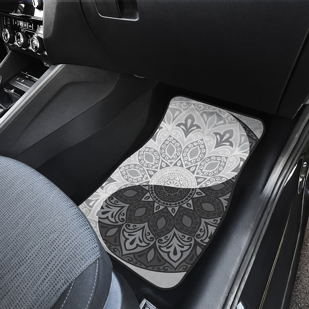 Black And White Yin Yang Mandala Print Front and Back Car Floor Mats