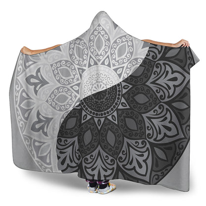 Black And White Yin Yang Mandala Print Hooded Blanket