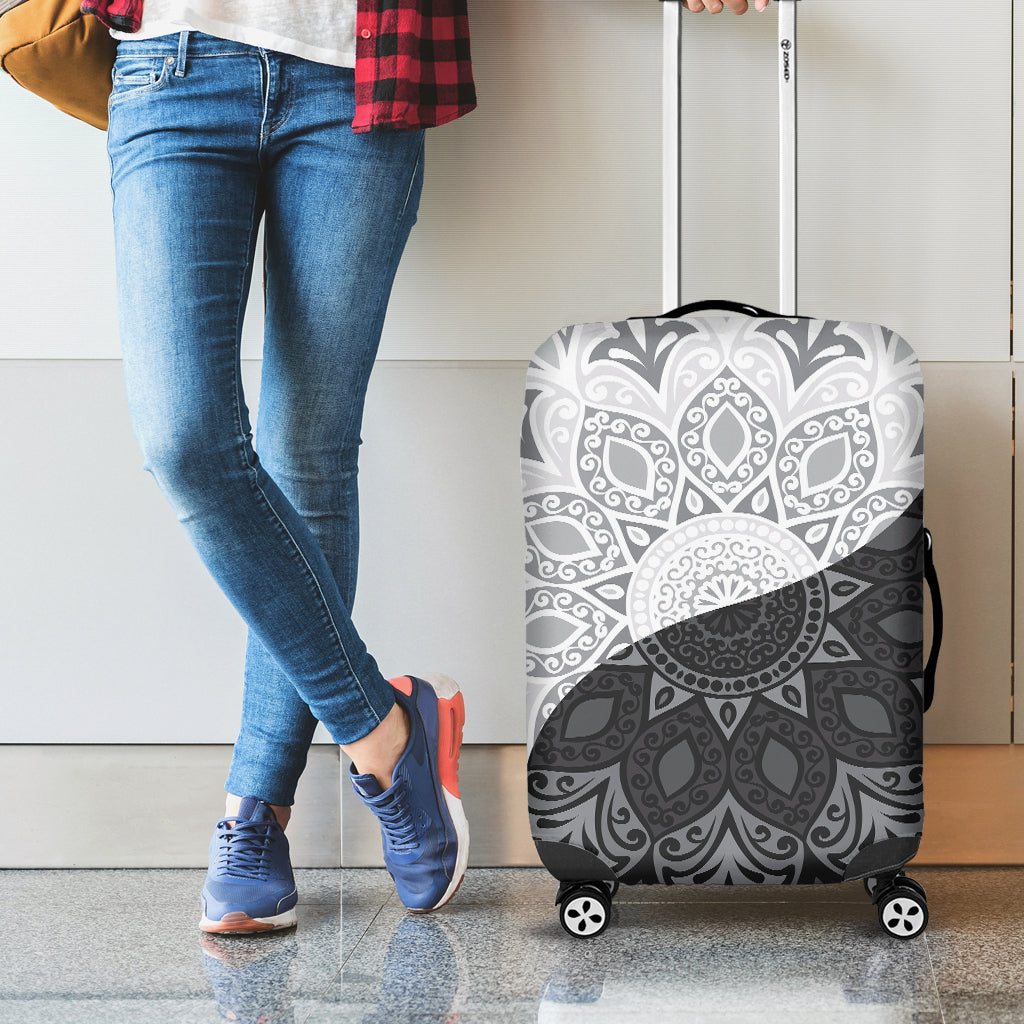 Black And White Yin Yang Mandala Print Luggage Cover