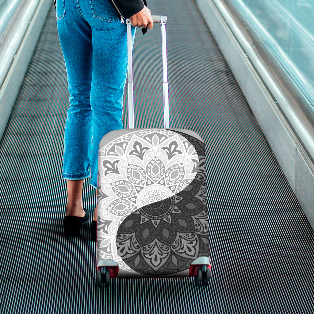 Black And White Yin Yang Mandala Print Luggage Cover
