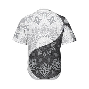 Black And White Yin Yang Mandala Print Men's Baseball Jersey