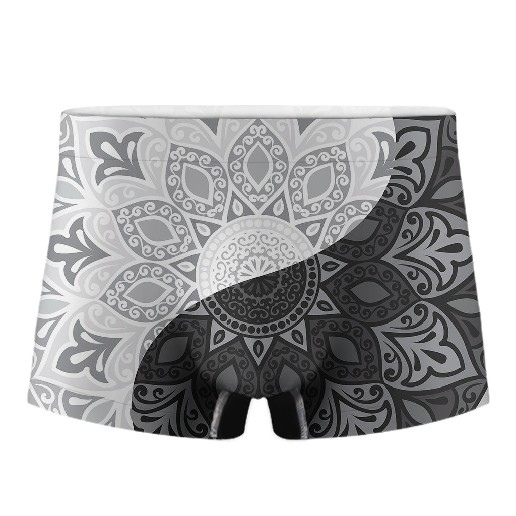 Black And White Yin Yang Mandala Print Men's Boxer Briefs
