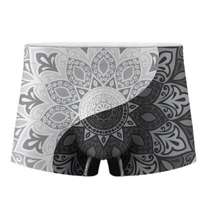 Black And White Yin Yang Mandala Print Men's Boxer Briefs