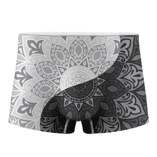 Black And White Yin Yang Mandala Print Men's Boxer Briefs