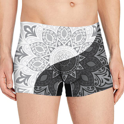 Black And White Yin Yang Mandala Print Men's Boxer Briefs