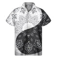 Black And White Yin Yang Mandala Print Men's Short Sleeve Shirt