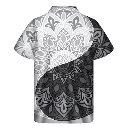 Black And White Yin Yang Mandala Print Men's Short Sleeve Shirt