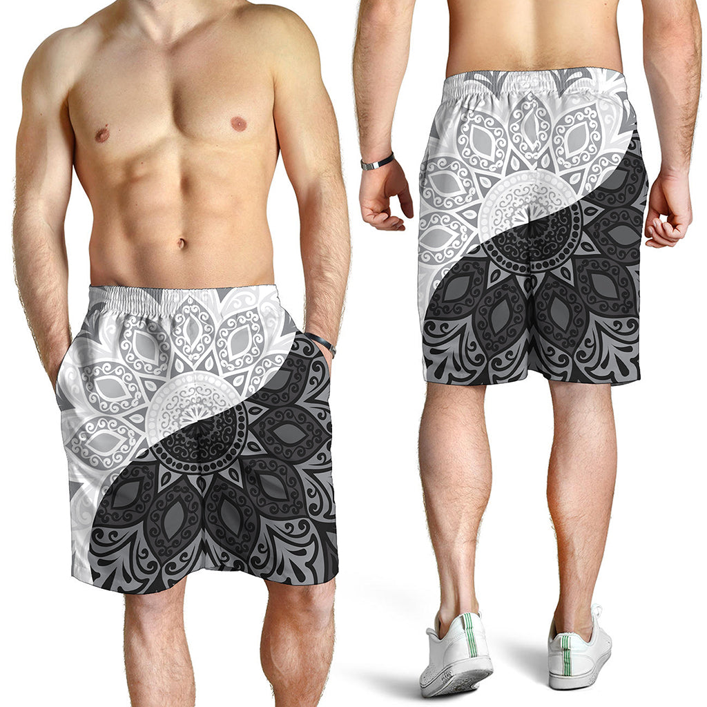 Black And White Yin Yang Mandala Print Men's Shorts