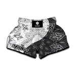 Black And White Yin Yang Mandala Print Muay Thai Boxing Shorts