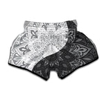 Black And White Yin Yang Mandala Print Muay Thai Boxing Shorts