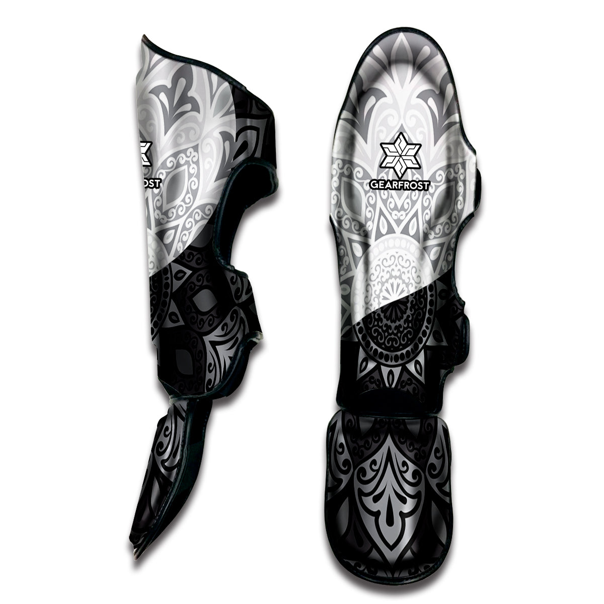 Black And White Yin Yang Mandala Print Muay Thai Shin Guard