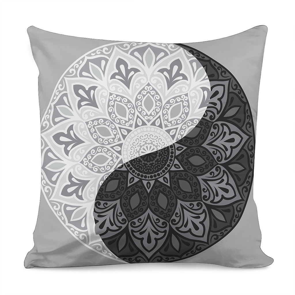 Black And White Yin Yang Mandala Print Pillow Cover