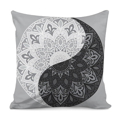 Black And White Yin Yang Mandala Print Pillow Cover