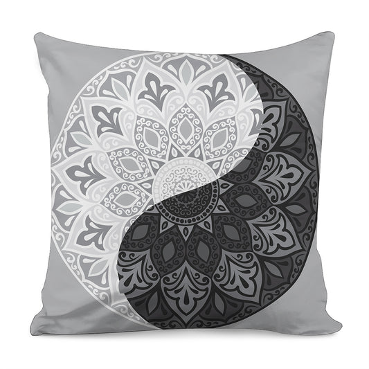 Black And White Yin Yang Mandala Print Pillow Cover