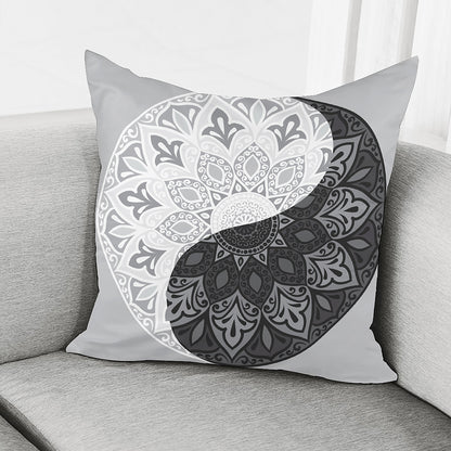 Black And White Yin Yang Mandala Print Pillow Cover
