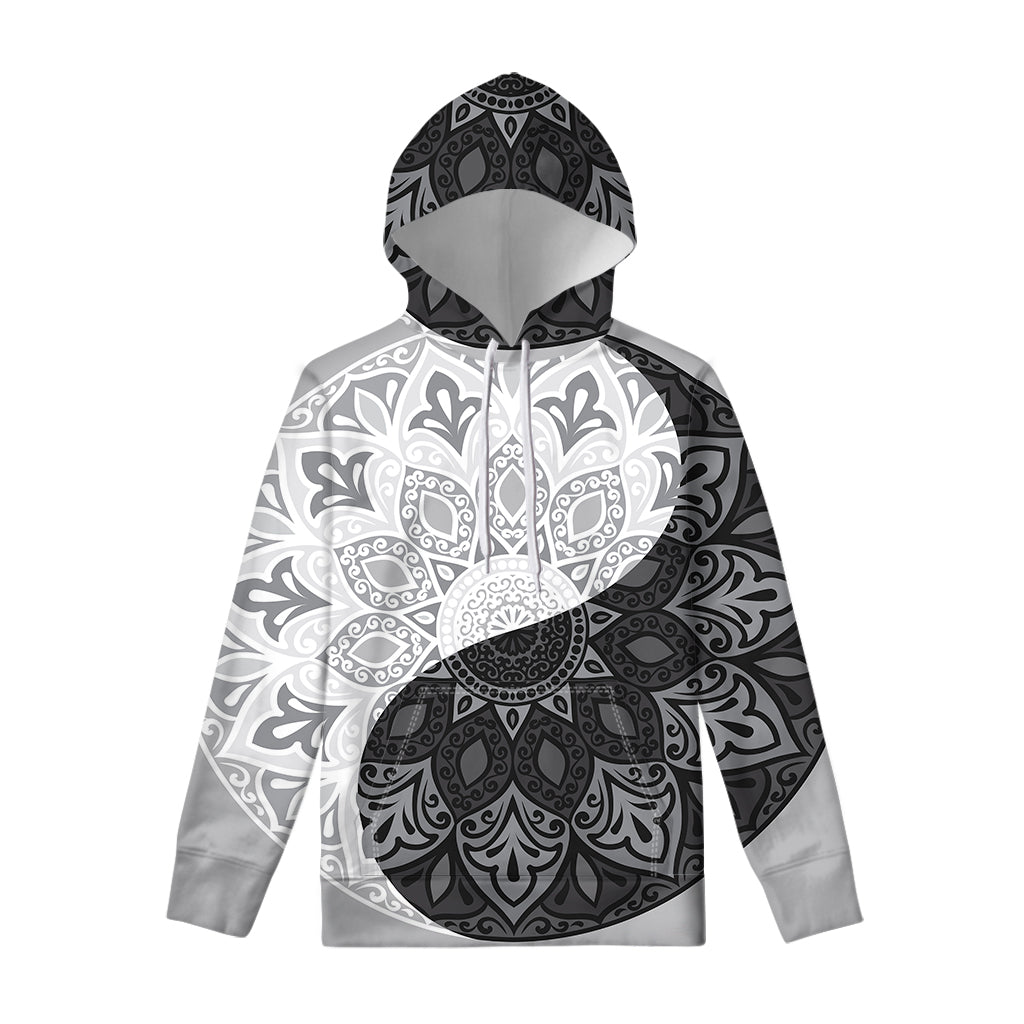 Black And White Yin Yang Mandala Print Pullover Hoodie