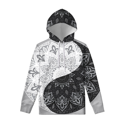 Black And White Yin Yang Mandala Print Pullover Hoodie