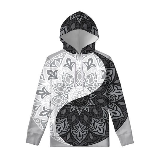 Black And White Yin Yang Mandala Print Pullover Hoodie