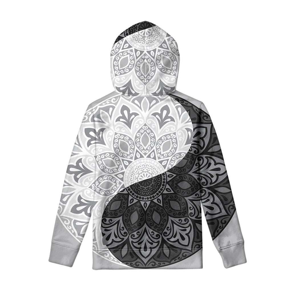 Black And White Yin Yang Mandala Print Pullover Hoodie