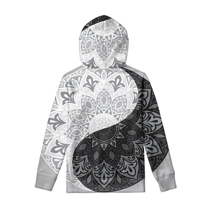 Black And White Yin Yang Mandala Print Pullover Hoodie