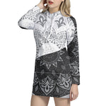 Black And White Yin Yang Mandala Print Pullover Hoodie Dress