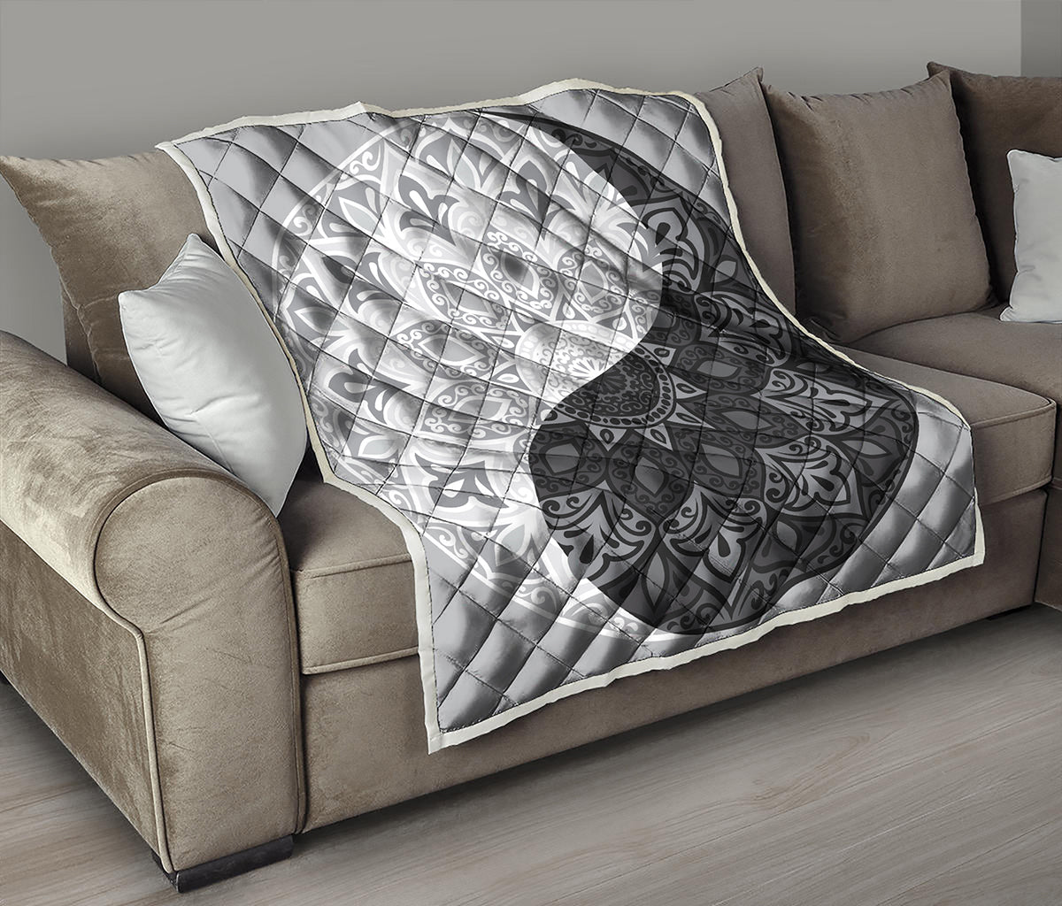 Black And White Yin Yang Mandala Print Quilt